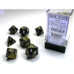 D7-Die Set Dice Leaf Polyhedral Black Gold/Silver