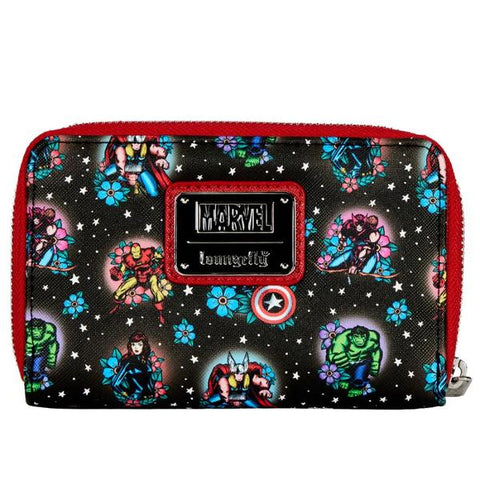 Image of Loungefly Marvel Comics - Avengers Floral Tattoo Zip Purse